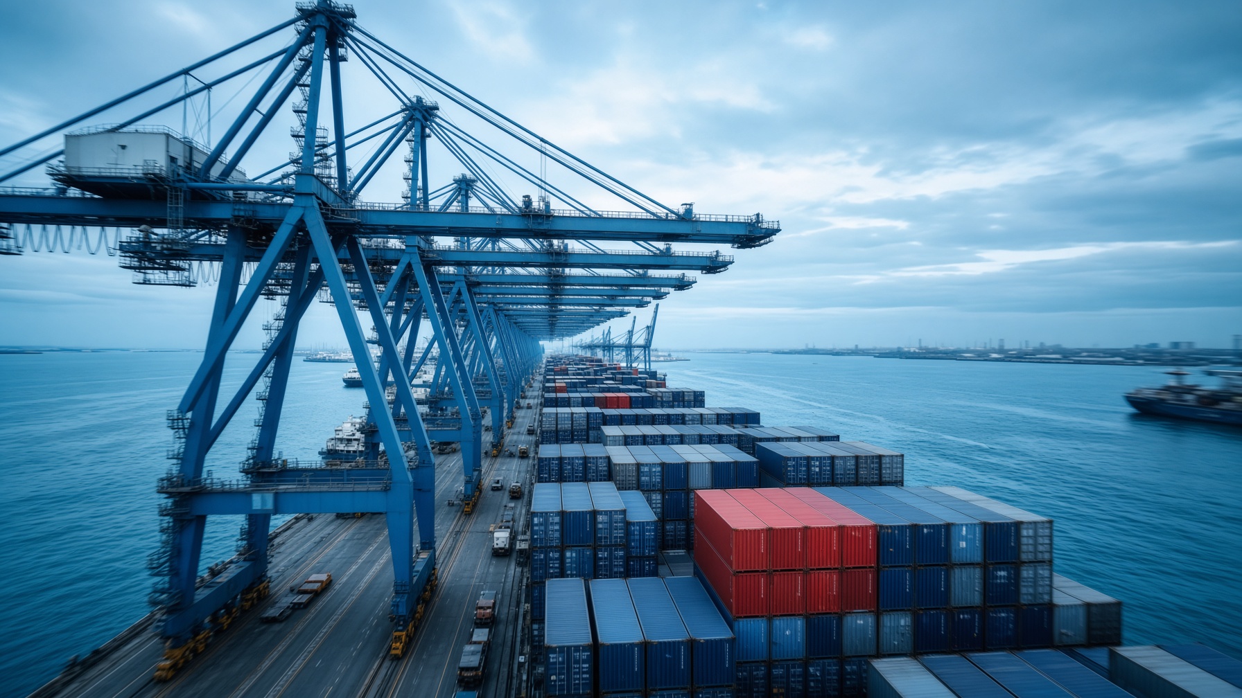 Containerbrücken im Hamburger Hafen, unmittelbarer Anschluss an das ULD-Fulfillment